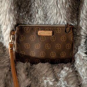 Adrienne Vittadini Monogrammed Brown Wristlet